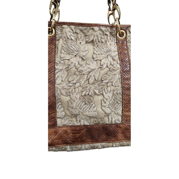 Rare Clever Carriage Company Embroidered lace & Croc Embossed Leather Large Tote - Picture 3 of 15